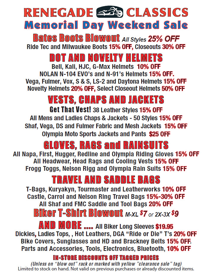 Memorial Day Price List